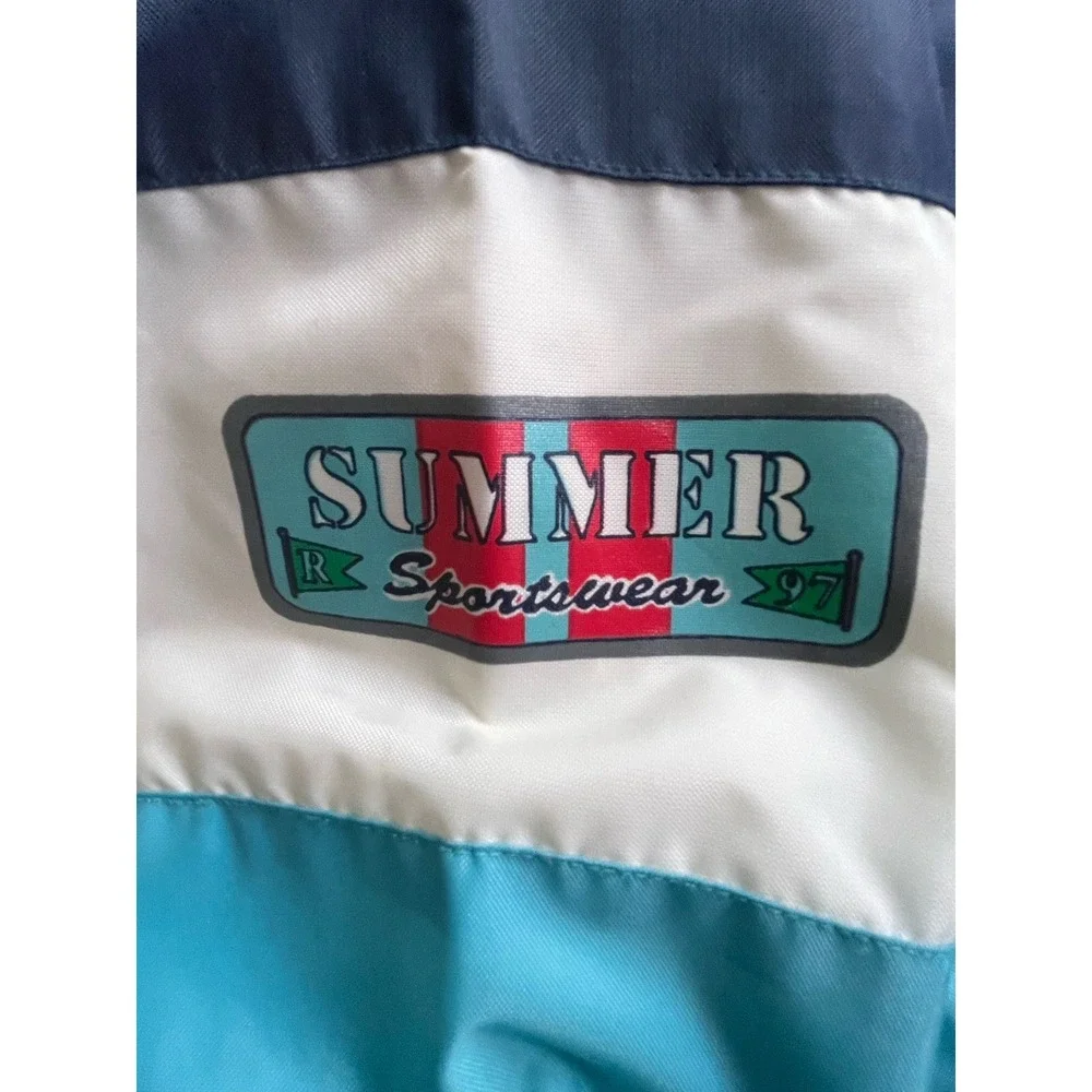 Vintage 90s Colorblock Sailing Jacket Men's‎ M Aqua Navy Windbreaker Zip Lined
